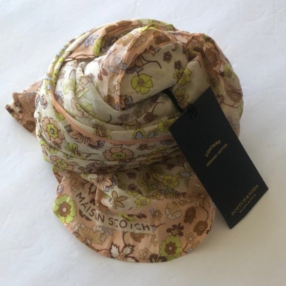 Scotch & Soda Large Floral Cotton Scarf Green Yellow